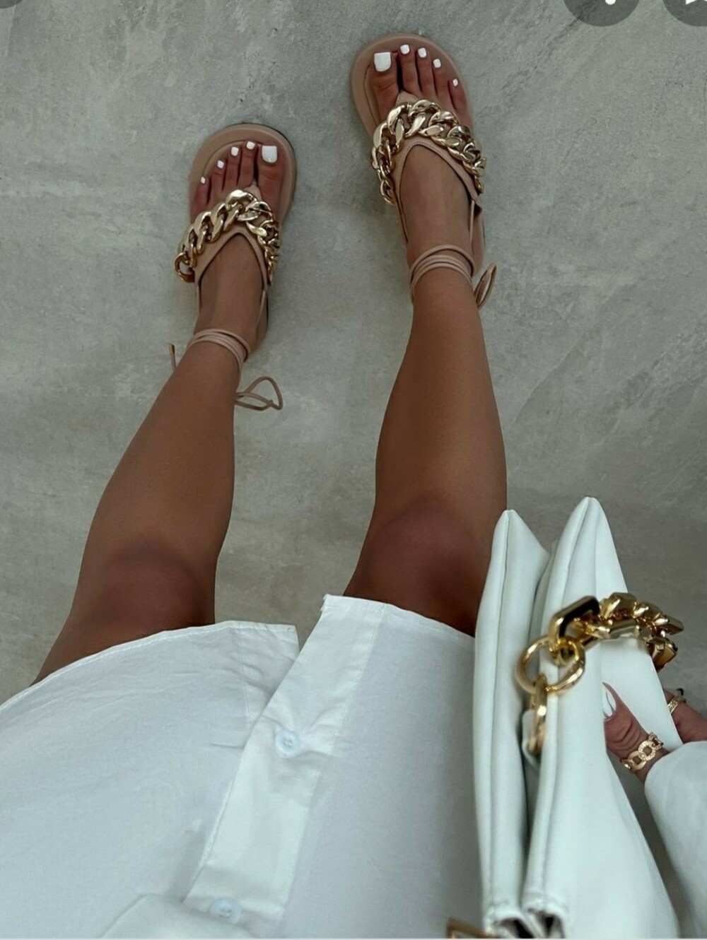 Ego ‘Hidden-Gems Chain Thong Detail Lace Up Platform Gladiator Sandal’ Nude